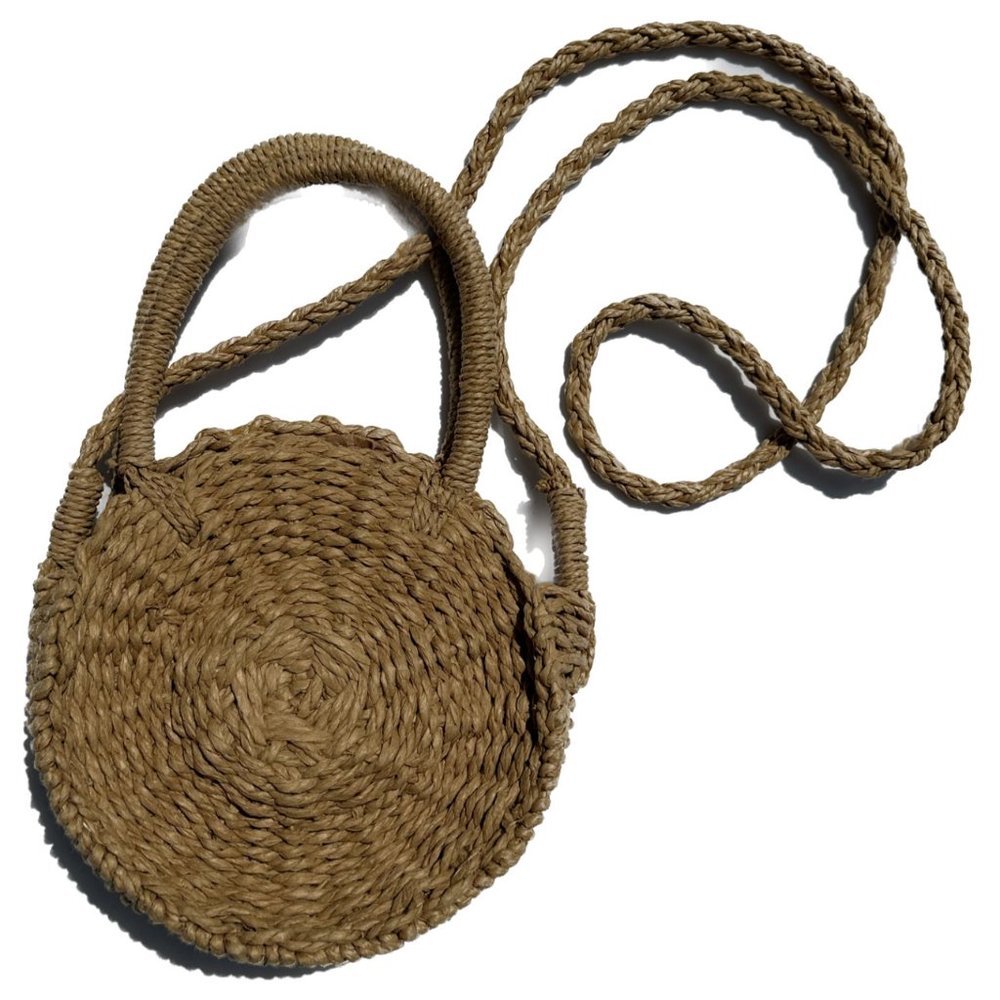 Circle Mini Straw Bag with Strap